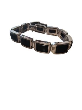Unisex Black Onyx And Sterling Silver Link Bracelet Brand New